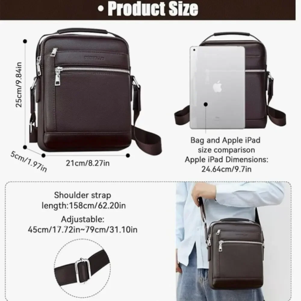 NEW WIWSI Brown PU Leather Men’s‎ Crossbody Messenger Shoulder Sling Bag